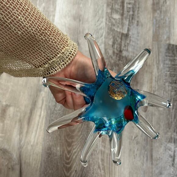 Hand Blown Glass Octopus Sculpture Blue Clear Art Glass Figurine 7.5” - Picture 4 of 7